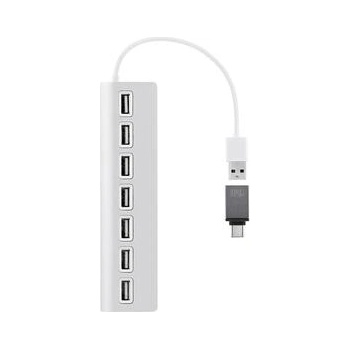 T'nB USB Хъб, 7 порта, , USB Type-A, с адаптер USB Type-C, бял (HUBUSB7ALU)