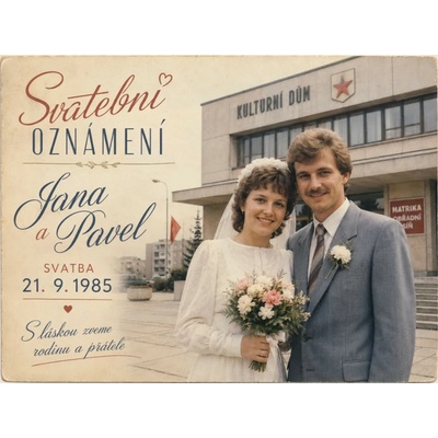 Bezvadary.cz | Svatební oznámení s vlastní fotografií v retro stylu - A5 (21x15cm) pohled 32