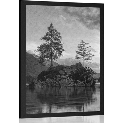 Plakát černobílá horská krajina u jezera - 60x90 no frame