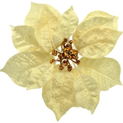 Vianočná ruža zamatová krémová na štipci (klip) – 17,5 cm