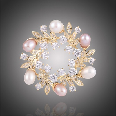 Éternelle brož se sladkovodními perlami a čirými zirkony Jacinta B2158 zlatá