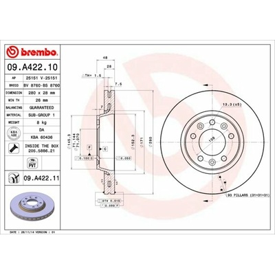 BREMBO brzdový kotúč 09.A422.11, súprava 2 ks