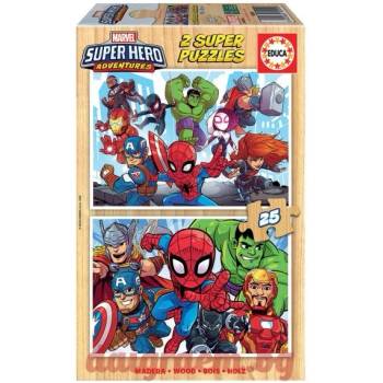 Image 1 of Educa Дървен пъзел EDUCA 18599 - 2 х 25 части - Marvel Super Heroe Adventures (EDU18599)