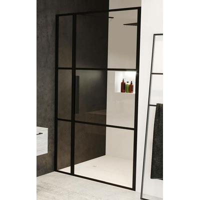Riho Grid sprchové dveře 130 cm sklopné černá matný/vzorované sklo G004006121