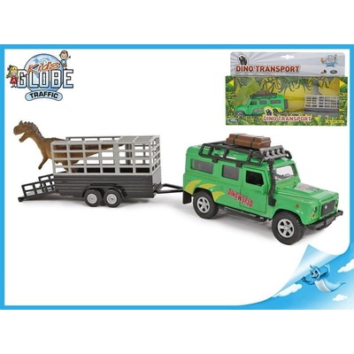 Mikro Trading Land Rover 28cm kov na zpětný chod s přívěsem a dinosaurem