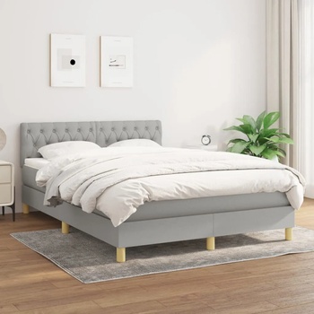 vidaXL Боксспринг легло с матрак, светлосиво, 140x200 см, плат (3140857)