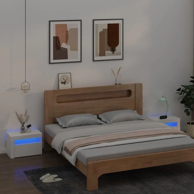 vidaXL Нощни шкафчета, 2 бр, с LED, бели, 60x35x40 см (3080734)