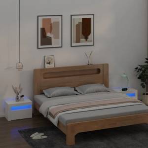 vidaXL Нощни шкафчета, 2 бр, с LED, бели, 60x35x40 см (3080734)