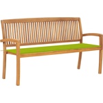 vidaXL Стифираща градинска пейка с възглавница, 159 см, тик масив (3063317)