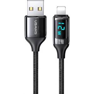 USAMS iPhone 14 Plus USAMS U78 кабел за данни USB - Lightning, LED дисплей, ЧЕРЕН SJ543USB01 (SJ543USB01)