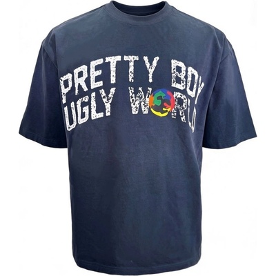 Pretty boy ugly world Детска тениска PRETTY BOY UGLY WORLD The Pretty Boy Ugly World Cotton Short Sleeve Crew Neck T-Shirt Mens - Wash Blue