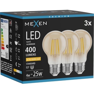 Mexen Vintis 3x LED филаментна крушка E27, A60, 4W, Топла - 2200K, 400 lm, амбър - L150-E27-0422-50x03 (L150-E27-0422-50x03)