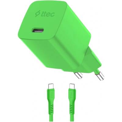 Ttec Зарядно ttec SmartCharger GaN 45W PD + Кабел USB-C , Neon Зелен