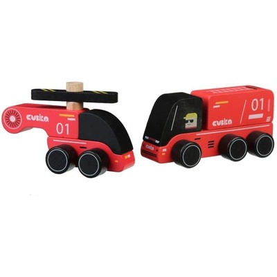 Cubika 15559 Пожарникари - дървена количка с хеликоптер