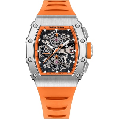 Pagani design Мъжки часовник Pagani Design Fusc, Хронограф, Оранжев / Сребрист (PD-YS011-ORANGE-SILVER)