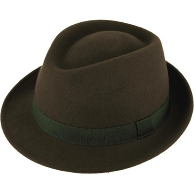 Trilby klobouk vlněný Fiebig olivový s olivovou stuhou Diamond Woolfelt