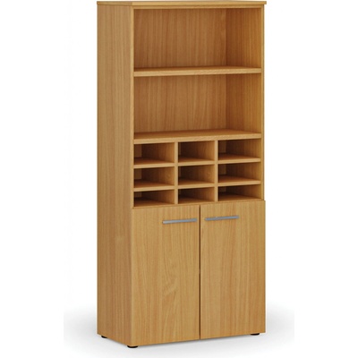 PRIMO Třídící regál s dveřmi WOOD, 800 x 420 x 1781 mm, 9 přihrádek, buk