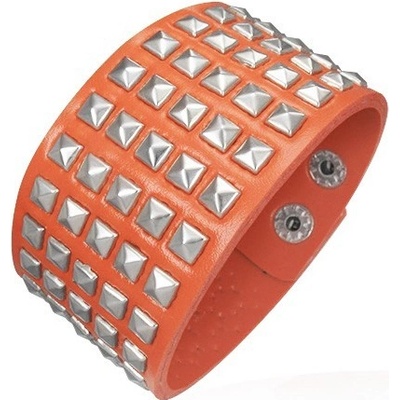 Šperky eshop koženkový náramok vystupujúce pyramídky oranžový U12.4