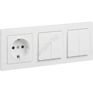 Legrand - 2x двоен ключ № 5 и домашна SCHUKO розетка с рамка SUNO 250V бяла (LR0117F)