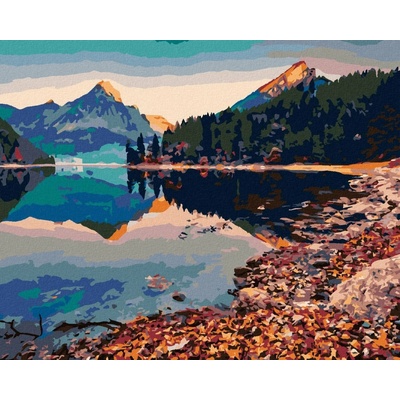 Zuty Malování Podle Čísel Dva Vrcholy Hor Odrážející Se V Jezeru 80 x 100 cm Plátno Rám