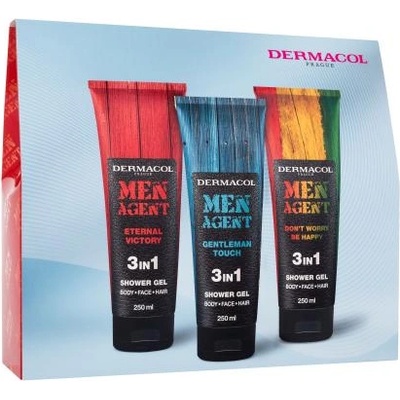 Dermacol Men Agent подаръчен комплект: душ гел Men Agent Eternal Victory 3in1 250 ml + душ гел Men Agent Gentleman Touch 3in1 250 ml + душ гел Men Agent Don't Worry Be Happy 3in1 250 ml за мъже