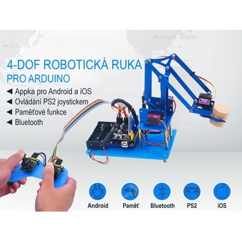 Keyestudio 4-DOF robotická ruka pro Arduino, Bluetooth, PS2 + DIY joystick KS006