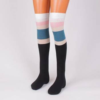 Image 1 of Памучни 7/8 чорапи в черно с цветни ленти