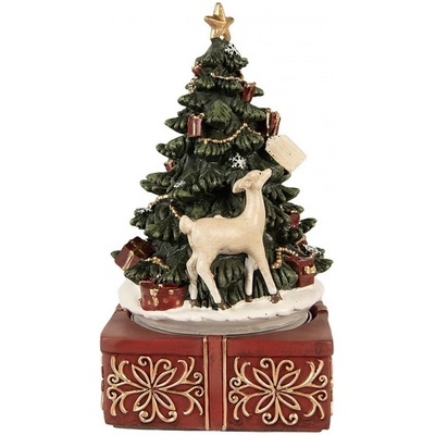 Hrací vánoční skříňka stromek se srnečkou a dárky - Ø 11*19 cm - Clayre & Eef