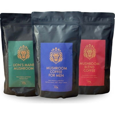 Houbová káva Instantní pro muže Káva s Lví Hřívou a Houbová káva 3 x 250 g