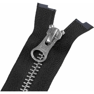 Zip kovový YKK No 5 dělitelný 2 jezdce / dvoucestný 80 cm na kožené bundy - černá barva nikl