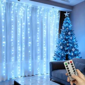  200 led Завеса с дистанционно 8 режима usb захранване 2 х 3 м. , синя