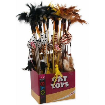 Magic Cat šidítko myška s pírky bavlna s catnip 20 + 46 cm