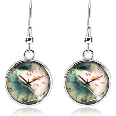 Šperky eshop cabochon čirá vypouklá glazura motiv hodinky květ s listy SP53.09