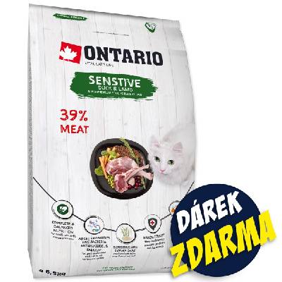 Krmivo Ontario Cat Sensitive/Derma 6,5kg + 6ks vrecko 80g