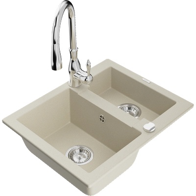 Mexen Carlos гранитна мивка с 1, 5 камери с кухненски смесител Savita, бежов - 6518-69-672601-00 (6518-69-672601-00)