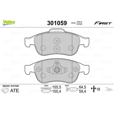 VALEO Sada brzdových platničiek kotúčovej brzdy 301059