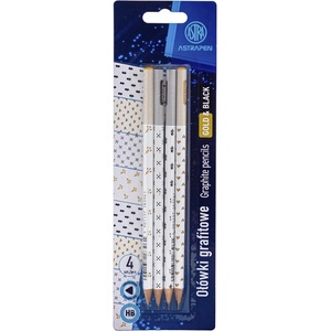 Astra Графитен молив ASTRA PEN Gold&Black триъгълен HB 4 бр. /блистер 206023015 (206023015)
