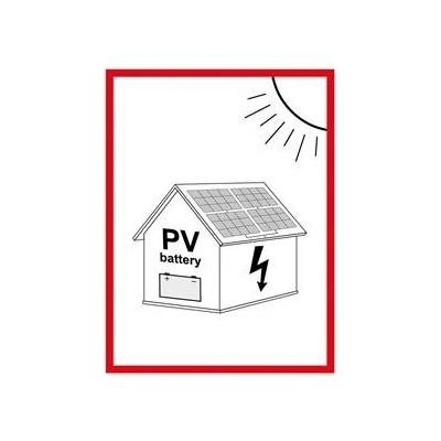 Označení FVE na budově s baterií - PV symbol - bezpečnostní tabulka, samolepka 74 x 105 mm