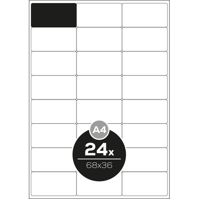 Etikety PRINT A4/100 ks, 68x36 - 24 etikiet, biele