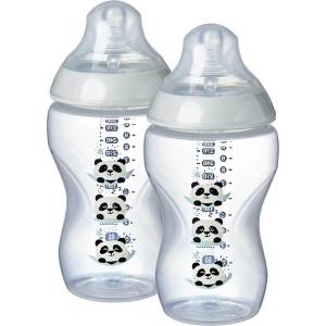 Tommee Tippee Комплект шишета Tommee Tippee - Easi Vent, Closer to Nature с декорация Панди, 340 ml, 2 броя (TT.0039)