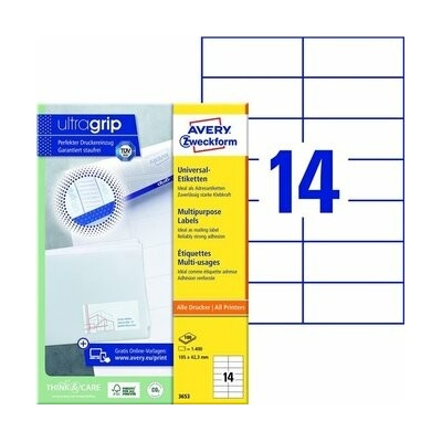 Etikety univerzálne 105x42,3mm Avery A4 100 hárkov