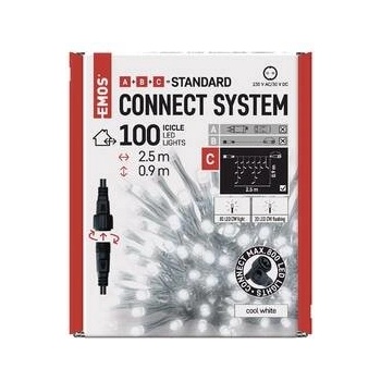 Emos 100 LED Standard blikajúce cencúle 2,5 m vonkajšie studená biela časovač D1CC02