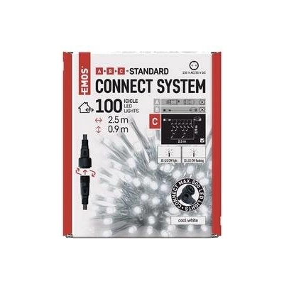 Emos 100 LED Standard blikajúce cencúle 2,5 m vonkajšie studená biela časovač D1CC02