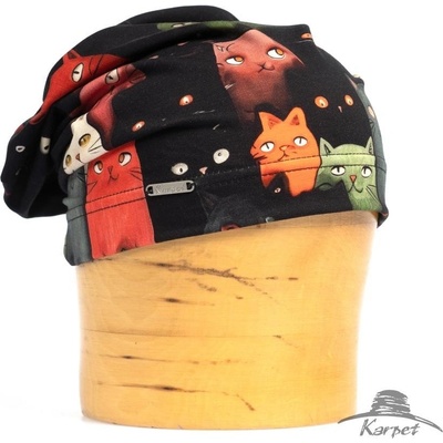 Dámská spadnutá čepice černá s potiskem koček