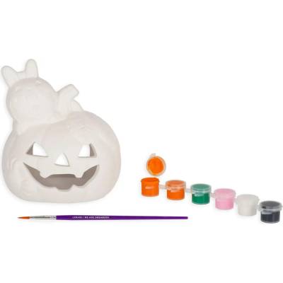 Kreativní sada Legami Paint Your Halloween – keramický svícen s králíčkem, 6 barev a štětec