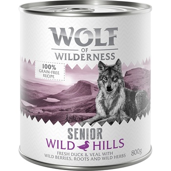 Wolf of Wilderness Икономична опаковка Wolf of Wilderness Senior 24 x 800 г - Wild Hills патешко и телешко