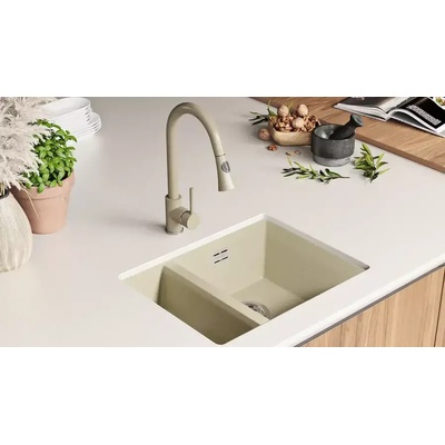 Твоят Стил Бежова кухненска гранитна мивка за вграждане Лондон 60 Duo 560 x 470 мм