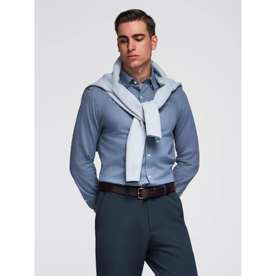 Ombre pánska košel'a z dekoratívnej látky slim fit svetlomodrá