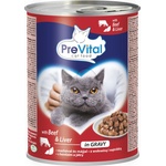 PreVital мокра храна за котки - говеждо и дробчета в сос 12 x 415 г