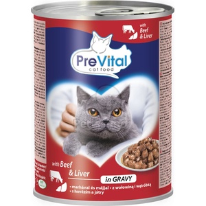 PreVital мокра храна за котки - говеждо и дробчета в сос 12 x 415 г